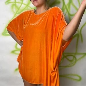 Bright orange oversized draped top velvet like